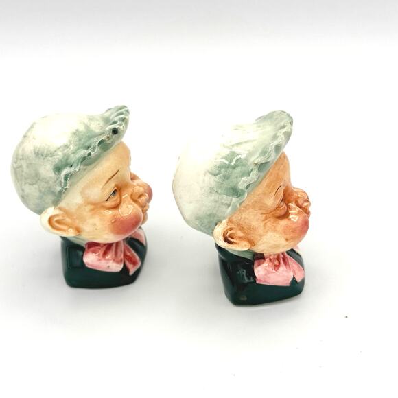 Vintage Japan Baby Face Salt & Pepper Shakers 1950s Kitsch Bonnet Decor - Picture 5 of 6